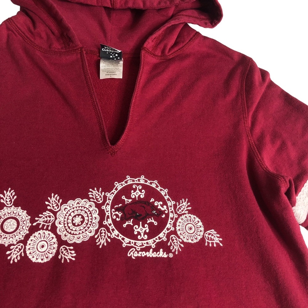 Arkansas Razorbacks Hoodie Women L Red Geometric Lace Split Neck Pocket Pullover - Picture 5 of 15